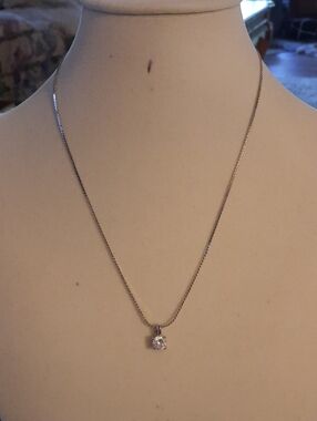 Classic Silver Solitaire Pendant Necklace - White